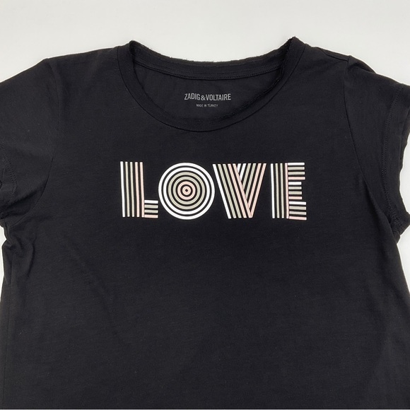Zadig & Voltaire LOVE Skinny Print Short Sleeve Tee Rare Women’s Size Medium - Picture 16 of 16